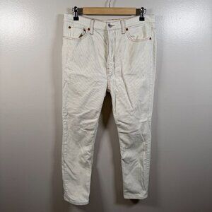 Re/Done High Rise Ankle Crop Stretch Corduroy Pants Size 30 Ivory Winter White